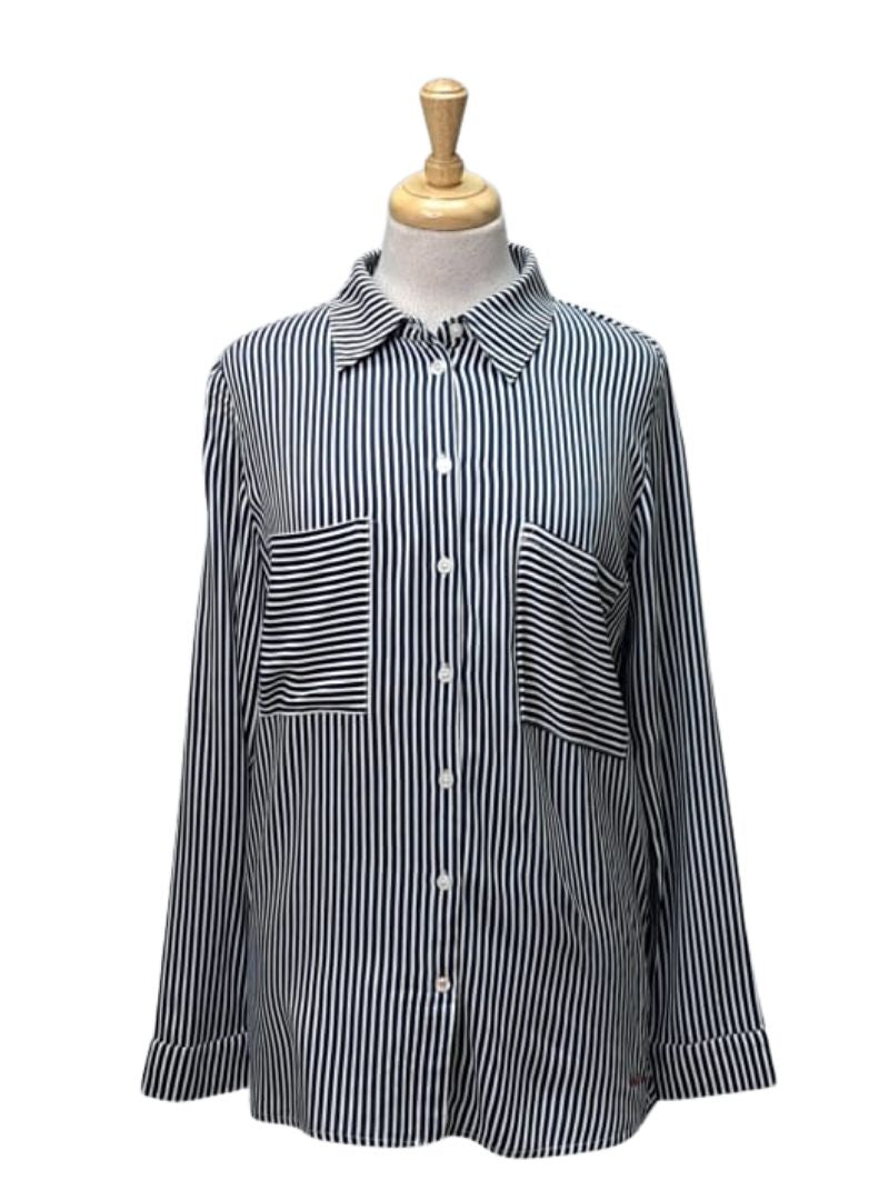 Leger Ladies Striped Blouse - Navy/White
