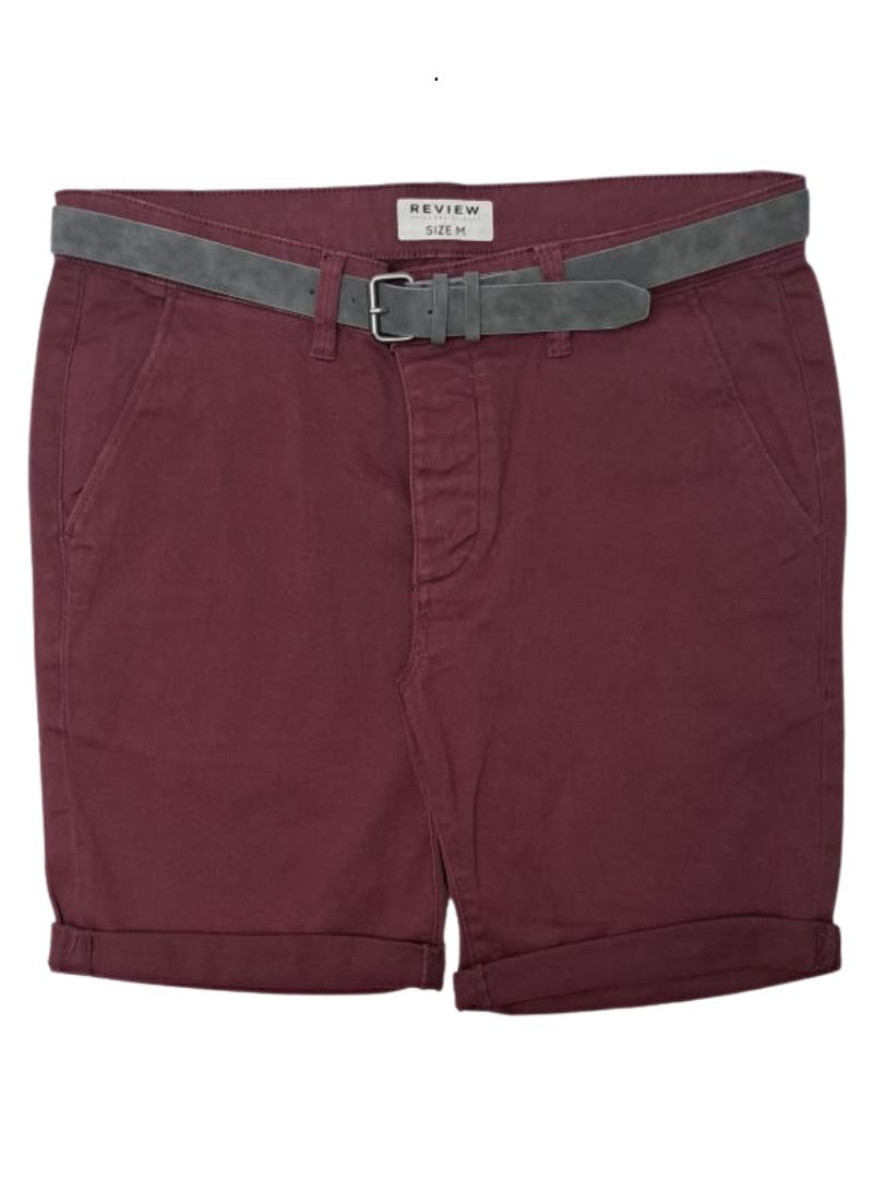 Review Mens Basic Shorts With Belt - Plum/Grey