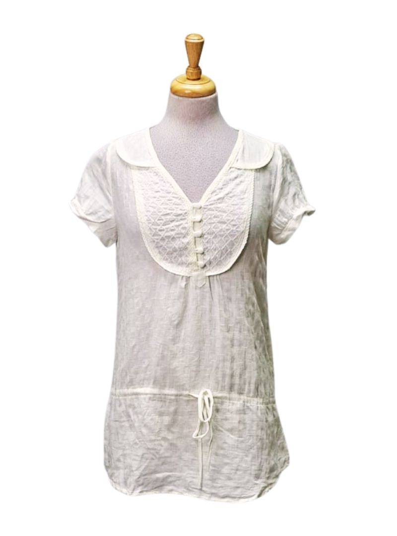 Evima Ladies V Neck Buttoned Blouse - Cream White