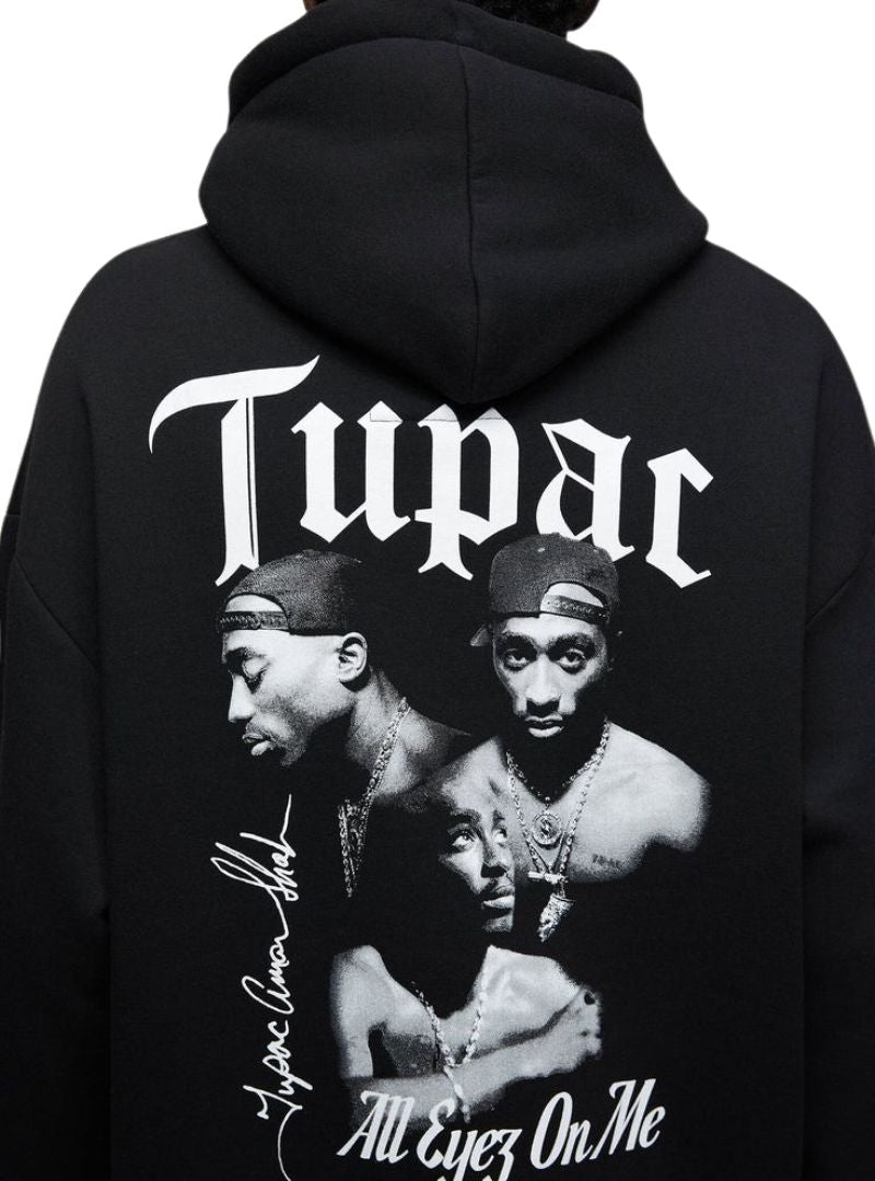 Pull & Bear Mens Print Hoody  - Black