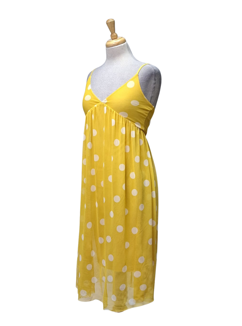 Inside Ladies Polka Dot Mesh Dress - Yellow