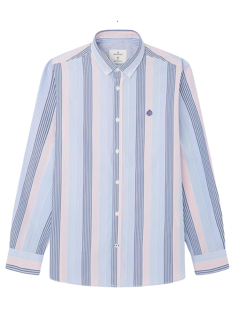 Springfield Mens Striped Long Sleeve Shirt - Blue