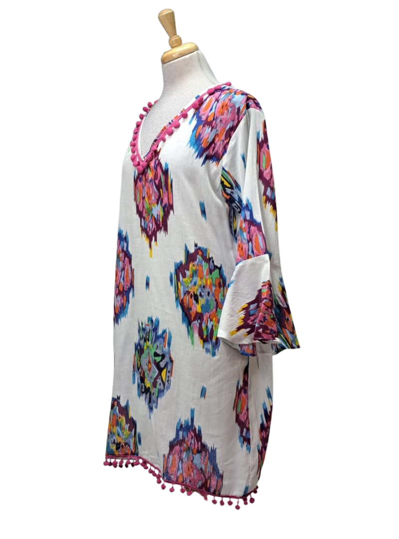 Gloko Ladies Tie Dye Detail Dress - Blue, Pink , White