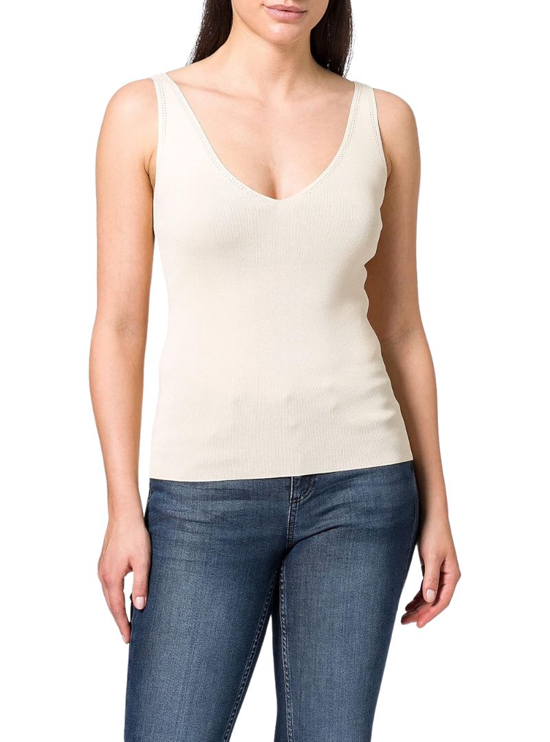 CUT OUT V-NECK SLEEVELESS KNIT TOP