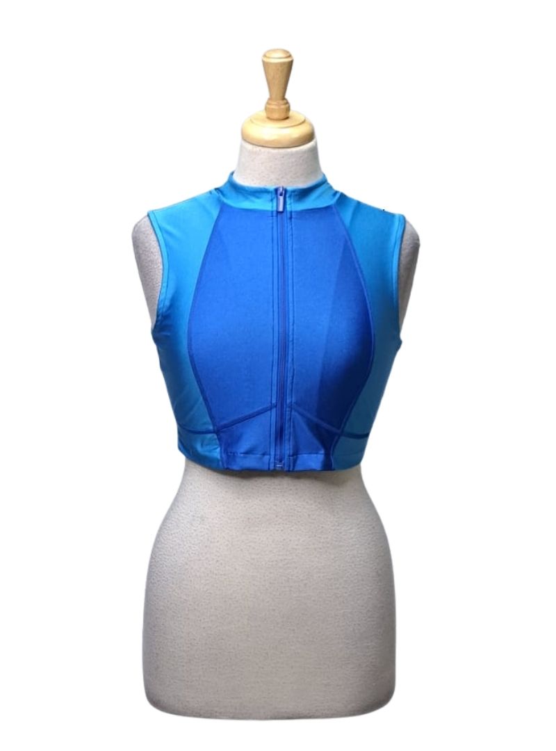 Leger Ladies Active Look Zip Up Crop Top - Blue