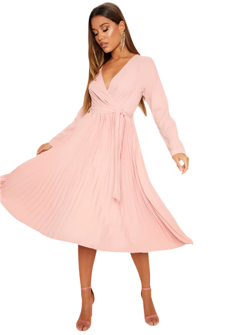 Long Sleeved Pleated Midi Dress